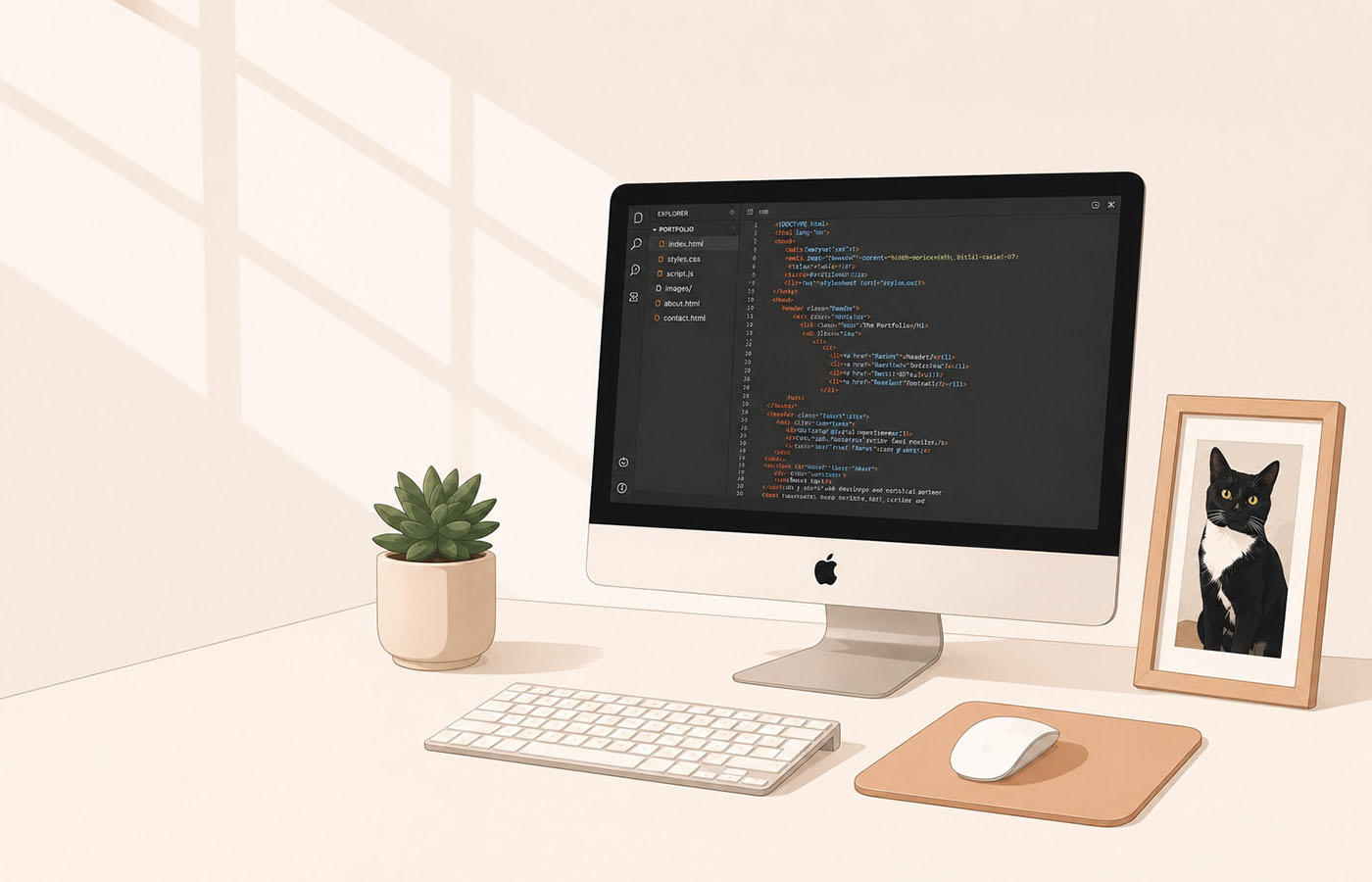 A desk scene with a iMac open on the Come Fly With Lindsay travel blog site