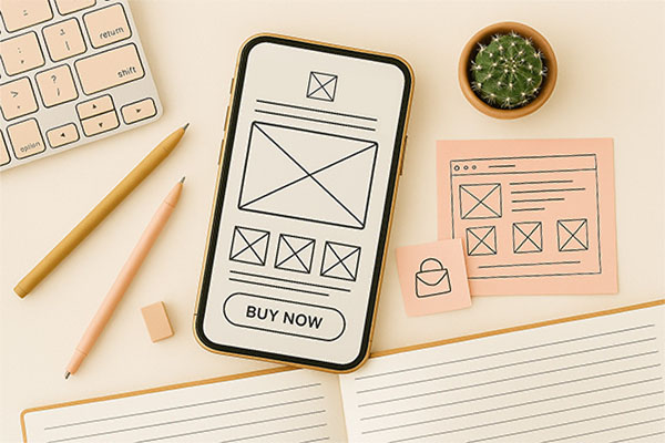 A phone showing a Shopify theme mockup on a browser